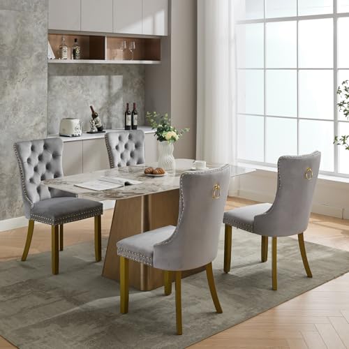 Grey Velvet Dining Chairs Set of 4 (Standard Gray)