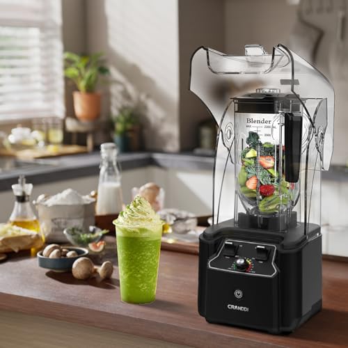 Quiet Commercial Blender with Soundproof Shield (Black)