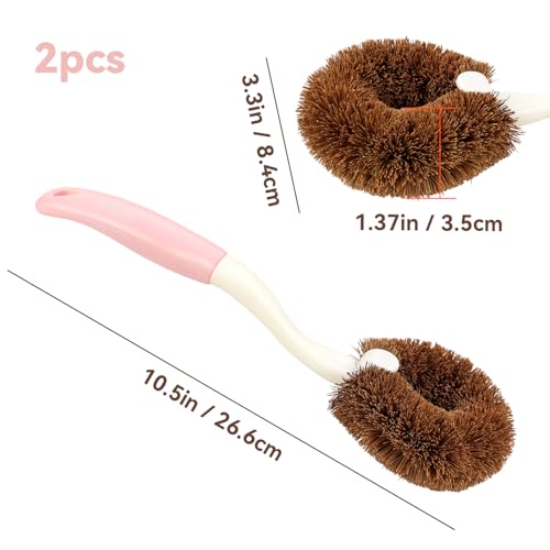 2 Pack Kitchen Scrub Brushes for Cleaning Dish Brush with Handle for Pans (Coconut Fiber)