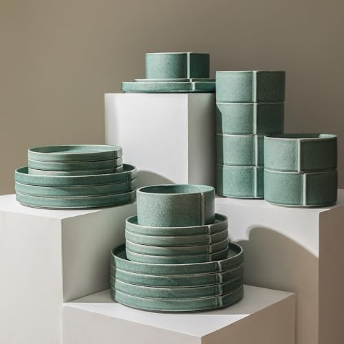 Bao 12 Piece Dinnerware Set Stoneware (Green / 12-Piece - Service for 4)