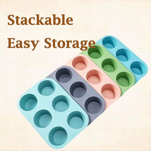 6 Cups Silicone Mini Muffin Pan Set (Set of 2--6 Cups (Blue+Pink))