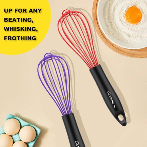 Silicone Whisk Set 8" 10" 12" Kitchen Whisk Multicolor (Black-Multicolor / 3 Piece)