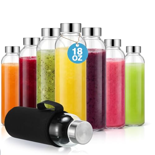 12 Pack Glass Water Bottles with Sleeves (Low Profile / Black)