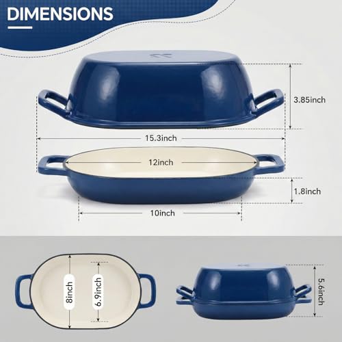 Enameled Cast Iron Oval Dutch Oven for Bread Baking (12"×8" Oval Blue)