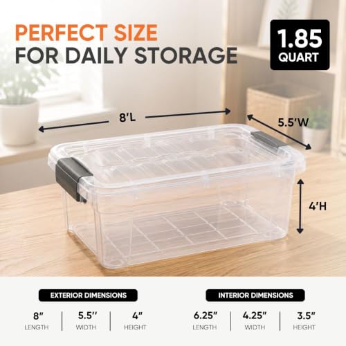 1.85 Quart Clear Plastic Storage Boxes with Lids (1.85 Quart)