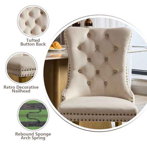 Beige Velvet Dining Chairs Set of 4 (Neutral Beige)