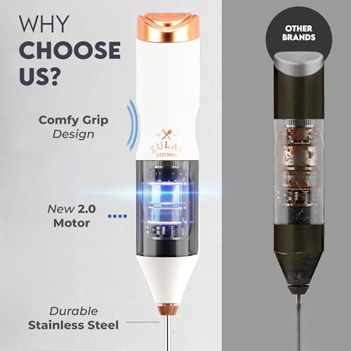 Powerful Frother Wand AA Batteries Included (Elegant White Gold / Majestic Frother)