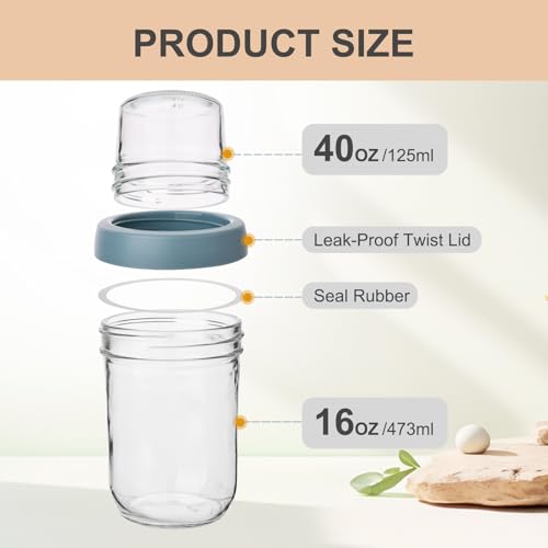 6 Pack Overnight Oats Containers with Lids (6 Pack Dual Layer Oat Jar)