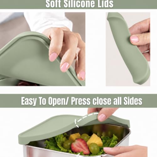 Flexibento Leak Proof 40 OZ Stainless Steel Lunch Box (Sage Set of 3: 1*40OZ + 2 *9 OZ)