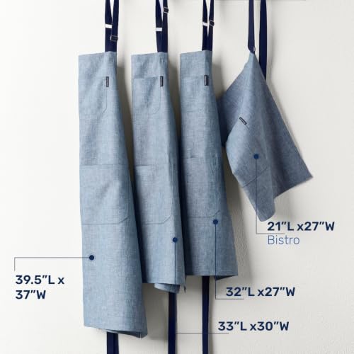 100% Pure Linen Kitchen Apron (Denim Blue / Navy / 33 X 30 Inch)