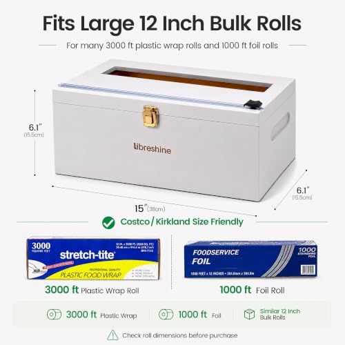 12 Inch Bamboo Plastic Wrap Dispenser with Cutter (White)