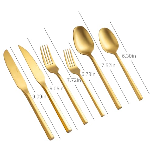 Gold Silverware Set with Steak Knives (Matte gold with Steak Knives)