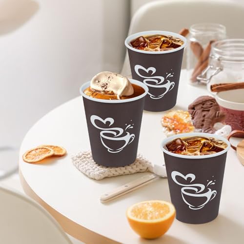 10 oz 200 count Disposable Coffee Cups Hot Paper Cups Brown (Brown / 10OZ-200 Pack)