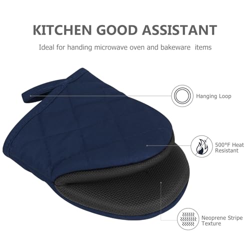 1 Pair Short Oven Mitts (Dark Blue)