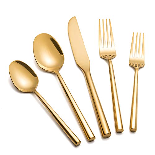 Gold Silverware with Hexagon Handle 65 (Gold / 65 Pcs)