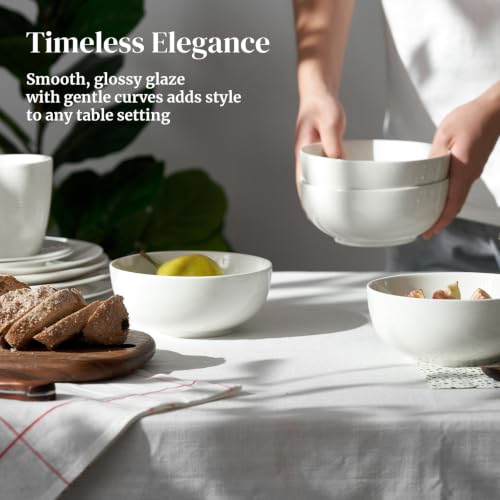 22 OZ White Ceramic Bowls Set of 6 (22 OZ / White)