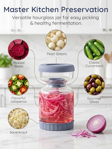Pickle Jar with Strainer Flip for Pickle Juice Separator from Wet and Dry (Haze Blue)