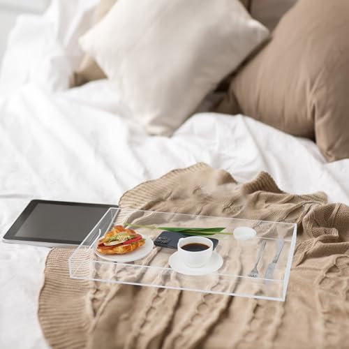 18×16 Inch Clear Acrylic Serving Tray with Handles Extra Large Ottoman Tray Decorative Tray Spill (Clear / 18" x 16" x 2")