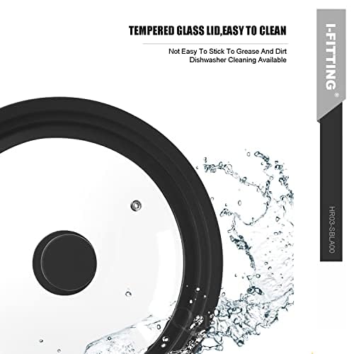 Vented Tempered Glass Universal Cookware Lid Black1Pack (6.5", 7", 8” / Black)