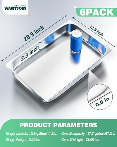 Stainless Steel Steam Table Hotel Pan Set 1 (2.5" Deep / 1/1 Size Thickened)