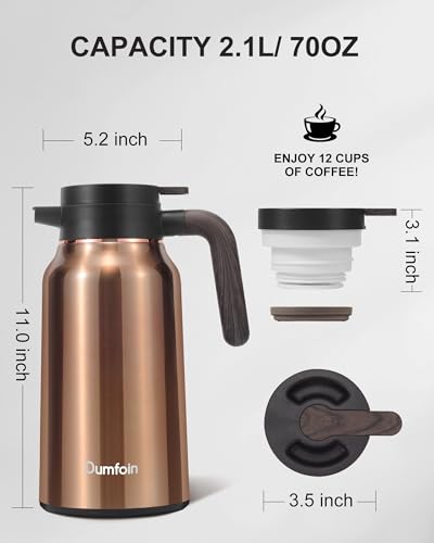 Carafes for Hot Liquids 70 oz (67.6 Ounces / Gold)