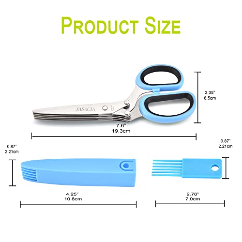 Herb Scissors with 5 Blades & Cleaning Kit (Blue and Black)