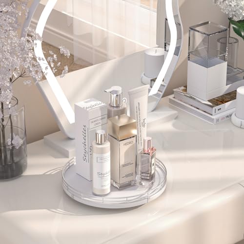 10 Inch Oak Lazy Susan Vanity Tray with Silver Metal Rail (Sliver White / 10)