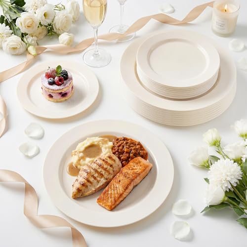102 Pcs Ivory Plastic Plates (102 Pieces / Ivory)