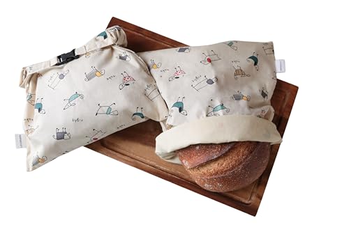 2 XL Beeswax Bread Bags for Homemade Bread (Cream with Dog Print)