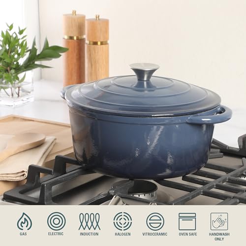 Addlestone 5 Qt Enameled Cast Iron Dutch Oven Pot with Lid (5-Quart / Gradient Navy Blue)