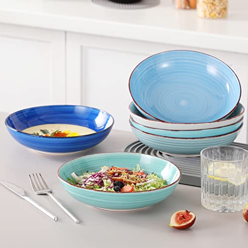 Bonita 38 oz Ceramic Pasta Bowls Set of 6 (Cool Color / 38 Oz)