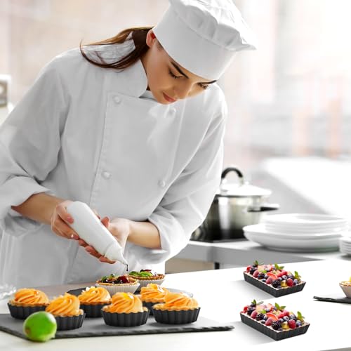 16 Pcs Mini Tart Pans for Baking (4 Inch and 4.33 x 2.36 x 0.79 Inch / Black Round/Rectangle)