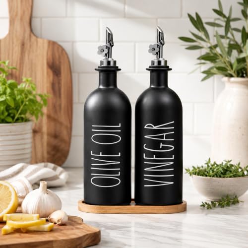 16oz Olive Oil Dispenser Bottles for Kitchen (Black+Tray / 16 fl oz)