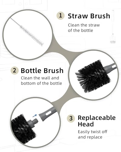 2 in 1 Bottle Brush with Straw Cleaner Brush (Black / 1pcs)