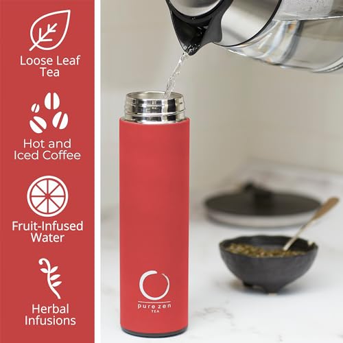 Insulated Tea Infuser Bottle (Coral Red)