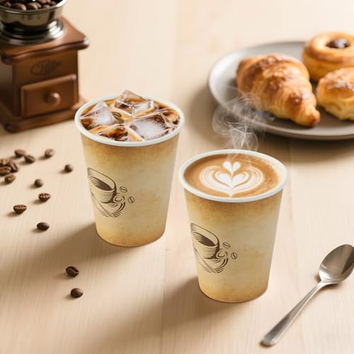 300 Pack 12oz Disposable Paper Coffee Cups Retro Design (12OZ-300)