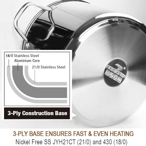 Commercial Grade LARGE STOCK POT 20 Quart With Lid (20 Quarts / Mirror Polished Stainless Steel)