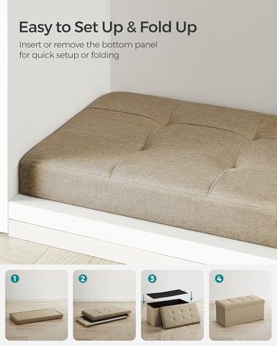 30 Inches Folding Storage Ottoman Bench (Camel Brown / 15"D x 30"W x 15"H (without Flipping Lid))