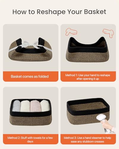 Small Woven Storage Basket for Organizing (Black & Brown / 12"L x 8"W x 4.5"H)