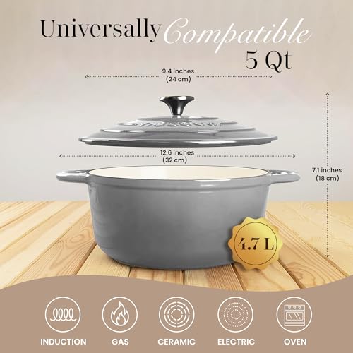 Cast Iron Pot with Lid (Grey / 5-Quart - Deep)
