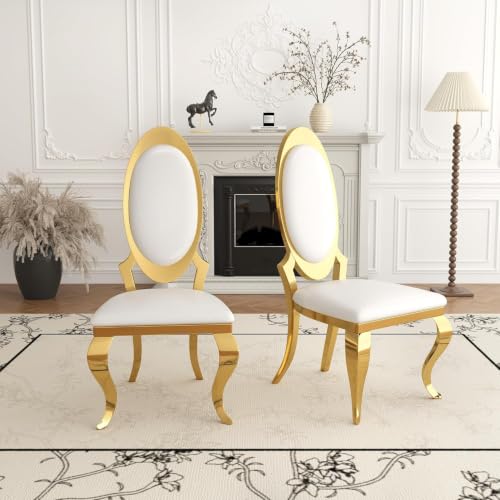 Modern Dining Chairs Set of 2 (White/Gold / Set of 2)