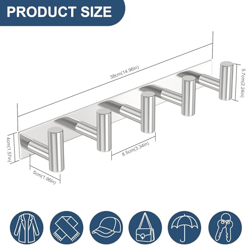 Wall Mounted Coat Rack (Silver / 5 "T" Hooks, 1PACK)