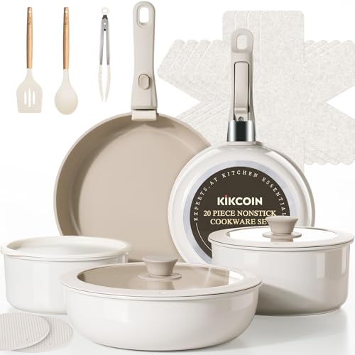 Nonstick Pots and Pans Set (Beige Taupe / 20 Pack)