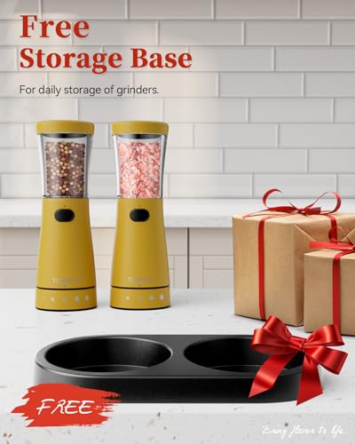 Electric Salt and Pepper Grinder Set with Storage Base (Yellow)