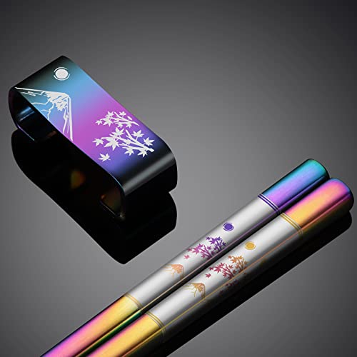 Metal Chopsticks Reusable 2 Pairs Titanium Plated 18 (Rainbow)