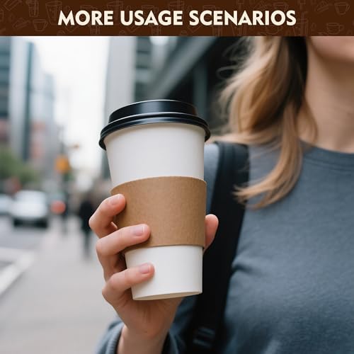 16 oz 50 Pack Coffee Cups with Lids & Sleeves (White-Kraft Sleeves / 16 oz)