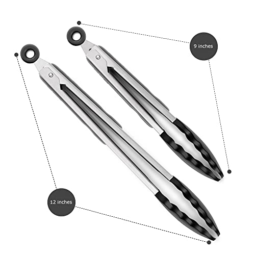2 Pack Silicone Kitchen Tongs (Black)