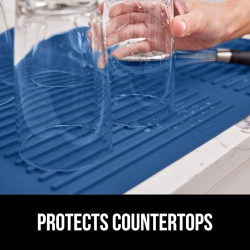 Patented BPA Free Silicone Dish Drying Mat (16" x 12" / Silicone / Blue)