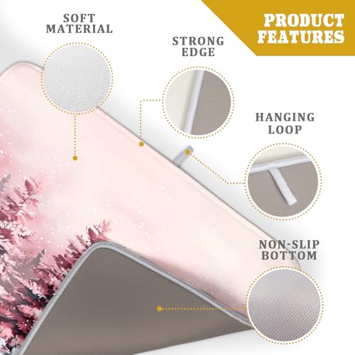 Christmas Decorative Dish Drying Pad Absorbent Microfiber Drying Mat Pink Trees Drainer Mats 18 X 24 In (Winter Trees 4724 / 24" x 18")