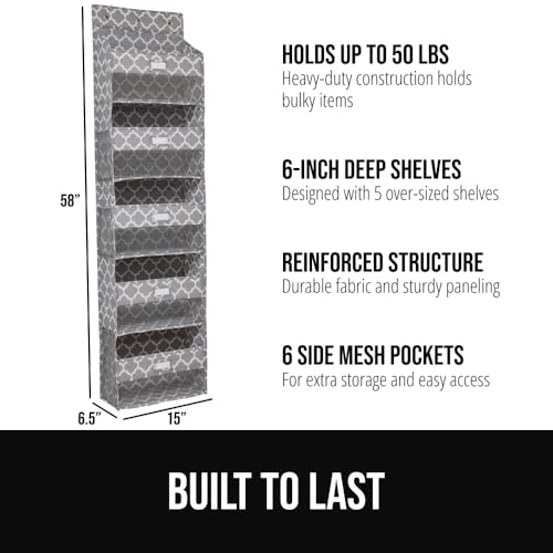 Over The Door Organizer Storage (Gray Quatrefoil / 5 Shelf)